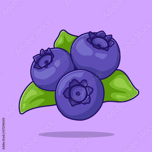 cartoon blueberries, blueberries, multicolored doodle icon. Vector illustration with blueberry berries with leaves