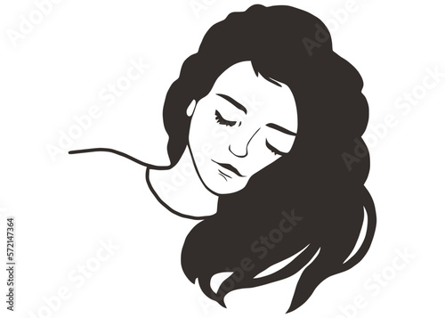 black icon girl sleeping on the bed. flat vector illustration.