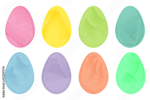 Easter eggs in a watercolor style, a set of eggs for Easter in different colors.