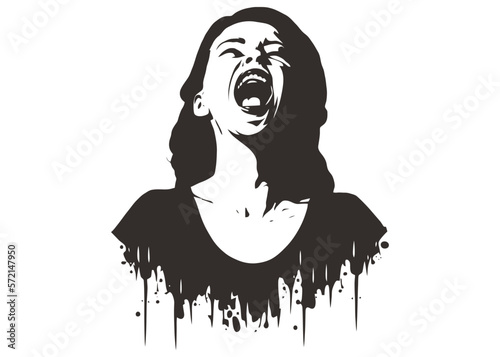 black icon of a woman who screams in pain and resentment. flat vector illustration.