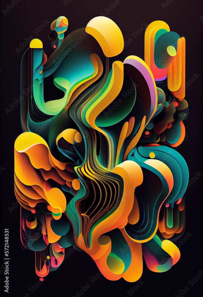 Abstract fluorescent shapes organic illustrated