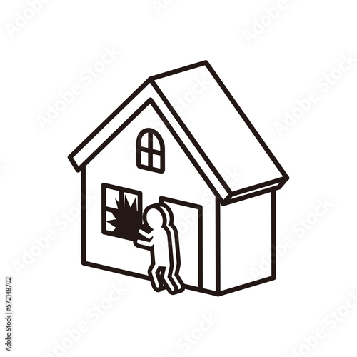 モノクロのシンプルな立体感のある住宅と防犯のイラスト