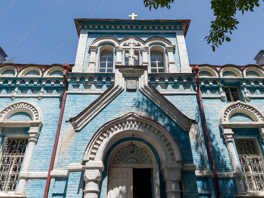 The facade of a Russian Orthodox Church.