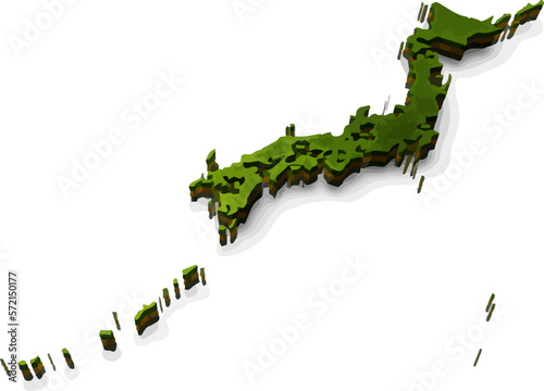 Beautiful 3D map of japan with realistic green land and soil.