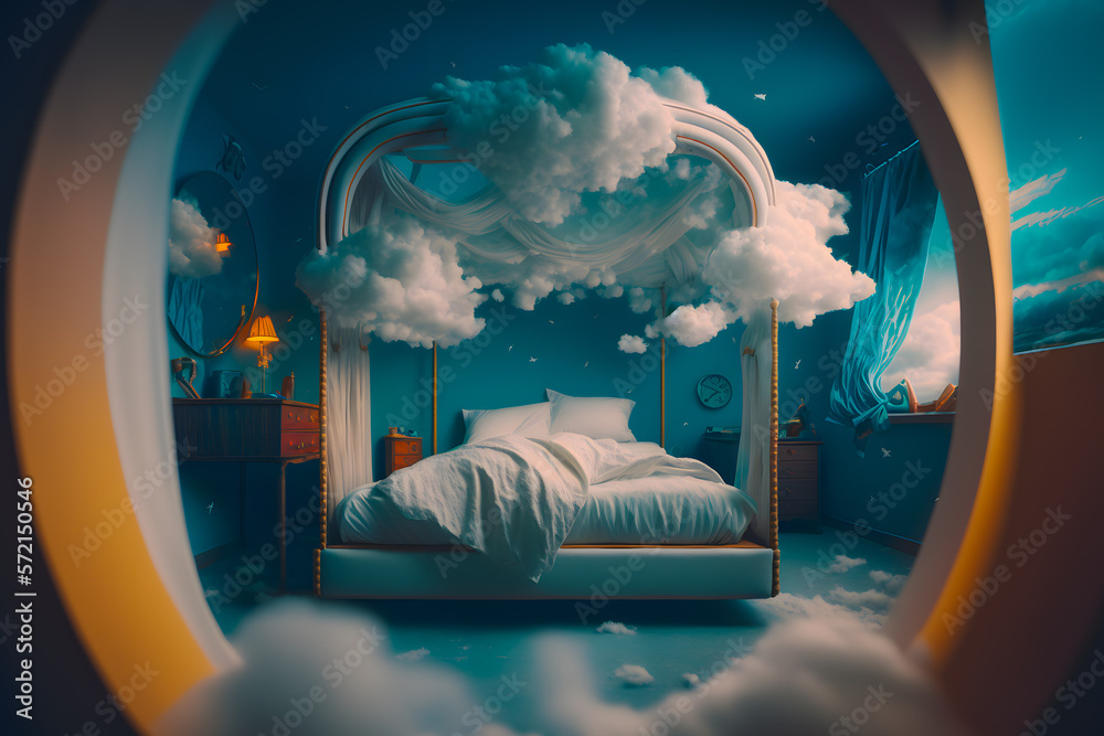 Φωτογραφία Cozy large double-steel bed with soft white fluffy linen and filler like clouds are shrouded in a bedroom