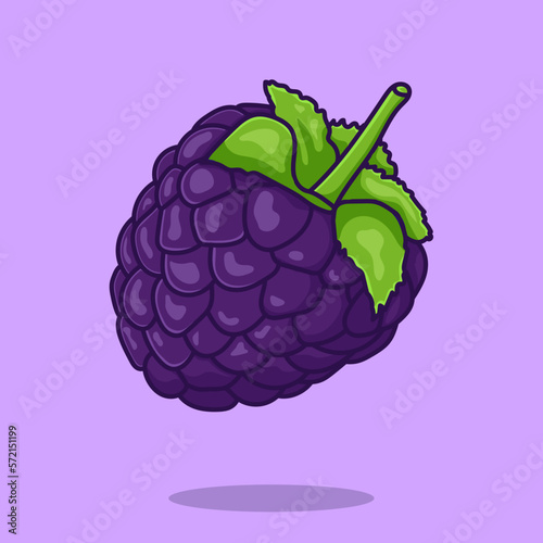 cartoon bright blackberry, multicolored doodle icon. Vector illustration of a blackberry berry with leaves