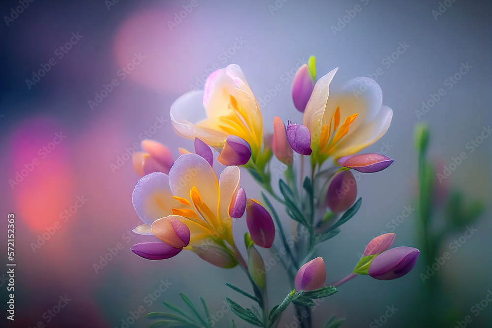 Freesia Flowers, Illustration, Generative AI Freesia Flowers, Illustration, Generative AI