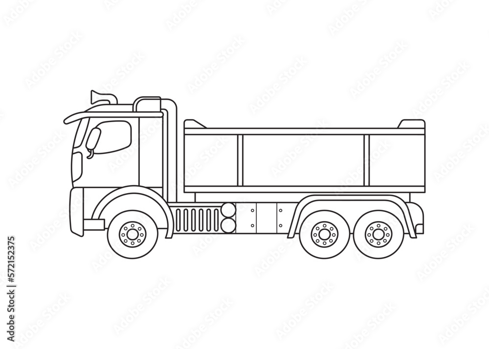 Hand drawn Vector illustration color children construction vehicle dump truck clipart