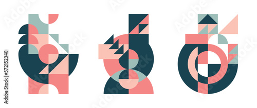 Set of geometric pattern element in mid-century style. Retro abstract collection of colorful circle, curve, square and triangle shapes. Modern trendy design for cover, business card, poster, wall art.