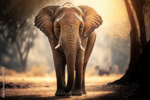 Elephant india standing on a sunny blurry background panormaic, wildlife photo