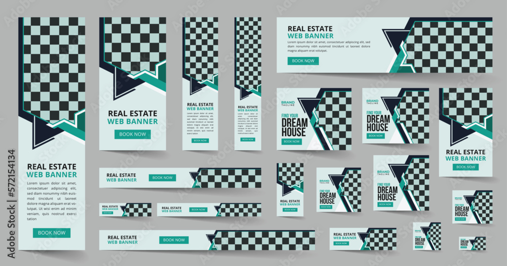 Morden and creative real estate web banner template design, Vector horizontal and vertical google web banner ads design