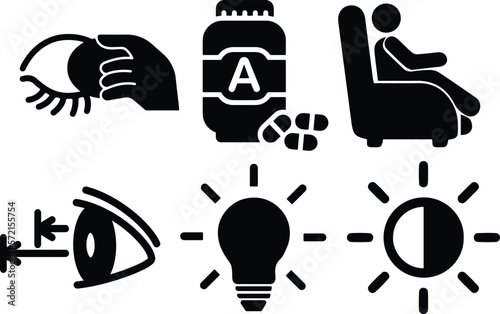 Set of eyes health solid fill icon