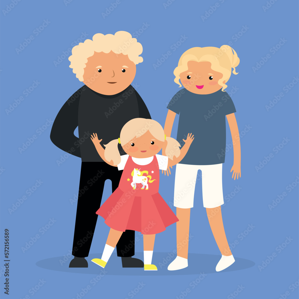 Grandparents with their granddaughter. Vector illustration in a flat style.