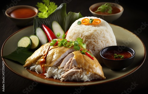 Hainanese Chicken Rice, thai food. Generative AI