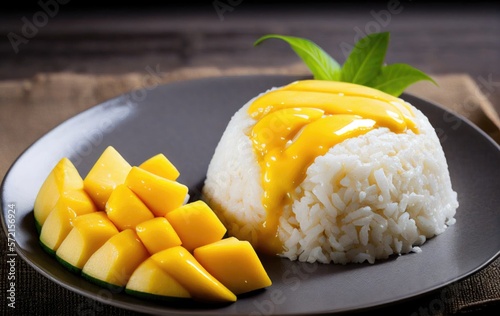 Mango Sticky Rice, Thai Food. Generative AI