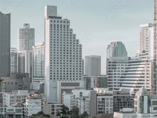 Panoramic view of modern skyscrapers and business centers in Bangkok.