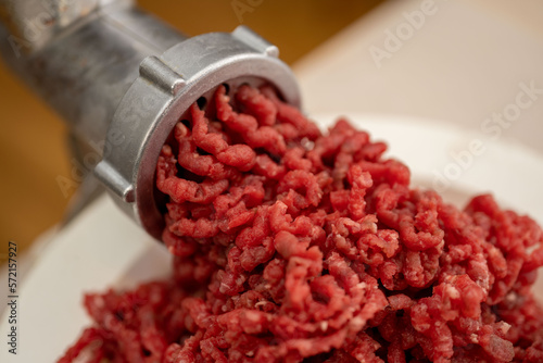 Self made mince meat with meat grinder