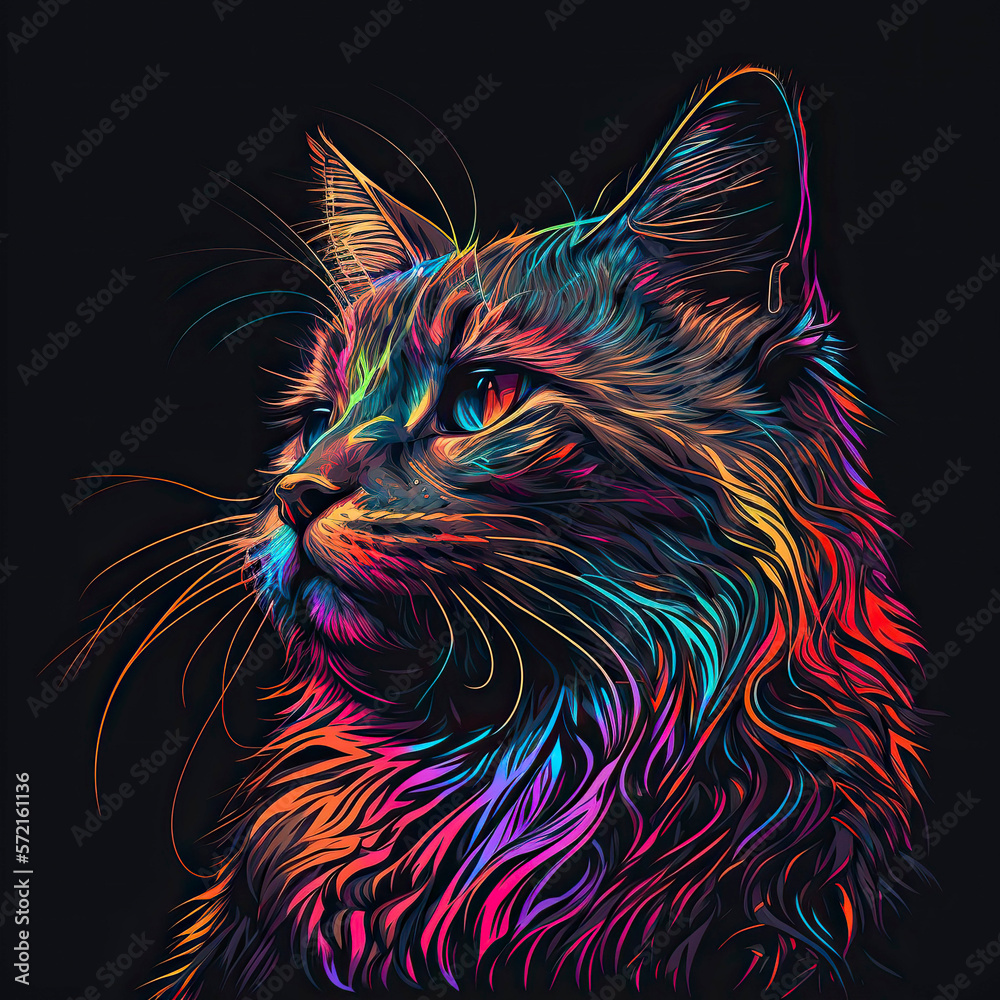 Cat portrait in rainbow colors. Generative AI.