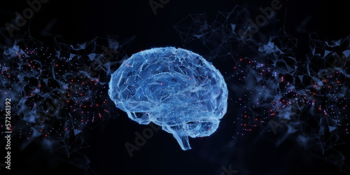 Tableau sur toile concept of 3d render neuroscience brain or psychology blue dark background