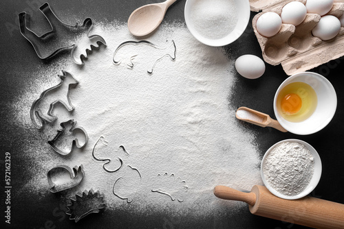 Ingredients and molds for baking homemade cookies.