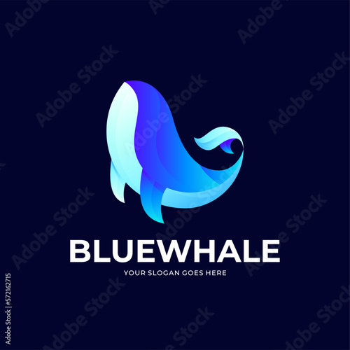 Elegant vector blue whale logo icon illustration, blue whale in sea