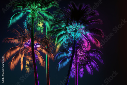 Tropical colorful neon palm landscape background © Daria
