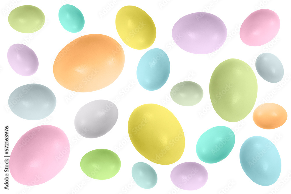 Easter eggs pattern isolated on white background. Rainbow colored Easter eggs isolated. Group of easter eggs in a row.