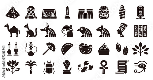 Fotografiet Egypt India icon set (Flat silhouette version)