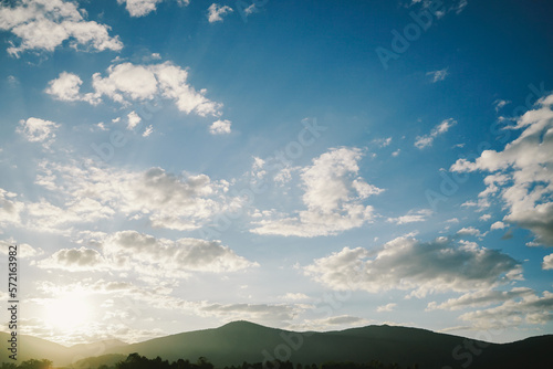 Twilight sky clouds and mountain with vintage filter