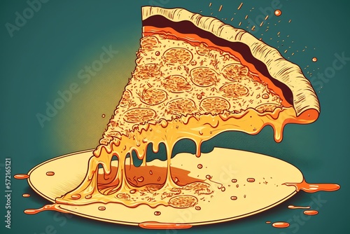 Drawing Hot pizza slice with melting cheese. Generative AI