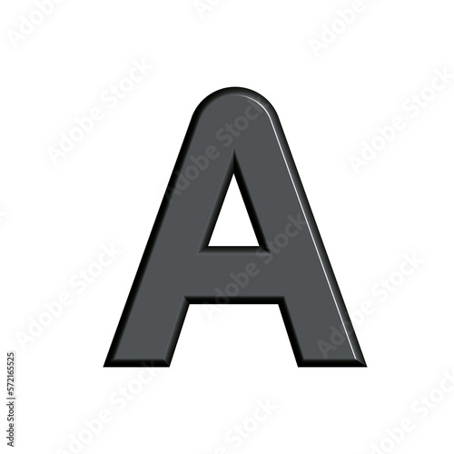 3D Metallic letters. Black, dark gray metal texture. The letter A.