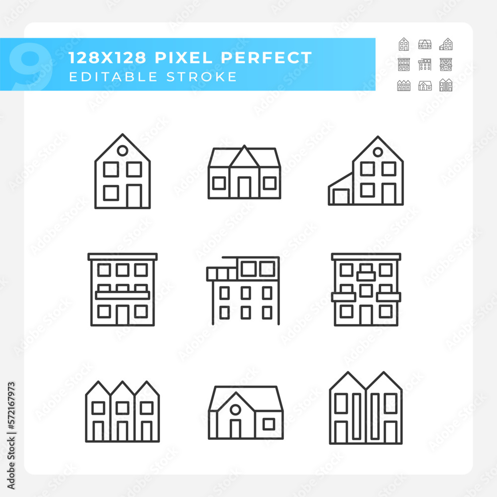 Property purchase pixel perfect linear icons set. Real estate agency. Apartments and houses. Luxury property. Customizable thin line symbols. Isolated vector outline illustrations. Editable stroke Property purchase pixel perfect linear icons set. Real estate agency. Apartments and houses. Luxury property. Customizable thin line symbols. Isolated vector outline illustrations. Editable stroke