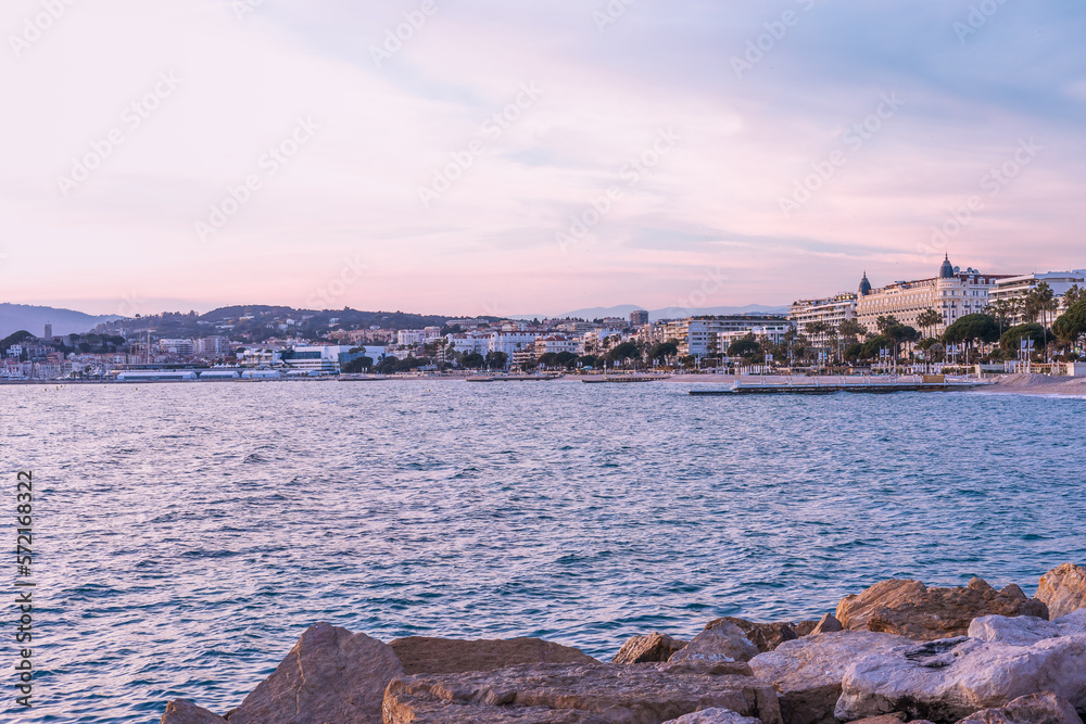 View of the city of Cannes in sunset, Côte d'Azur, South of France, Europe View of the city of Cannes in sunset, Côte d'Azur, South of France, Europe