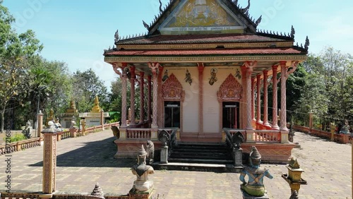 Drone footage at Wat Phnom Stung Treng pagoda in Cambodia.  photo