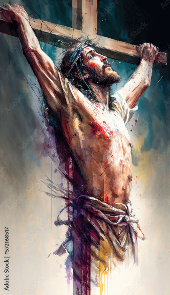 Crucifixion of Jesus Christ on the Cross. Generative AI.