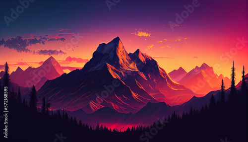 sunset in the mountains, wallpaper mountains, Generative AI