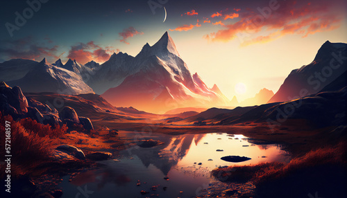 sunset in the mountains, wallpaper mountains, Generative AI