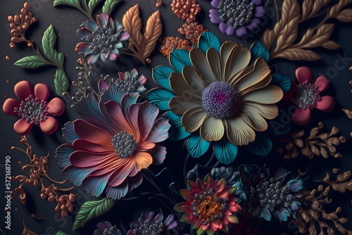 beautiful fantasy vintage wallpaper botanical flower bunch, vintage motif for floral print digital background. © Pooja