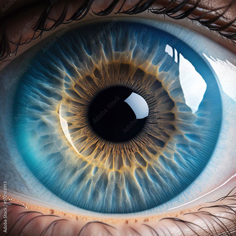 perfect blue eye macro , the concept of a look into the future, Ai Generated