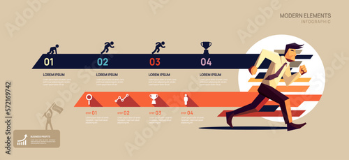 Infographic Timeline Businessman run elements diagram template for business. successive Steps Modern roadmap with man, flat vector infographics, flow charts.