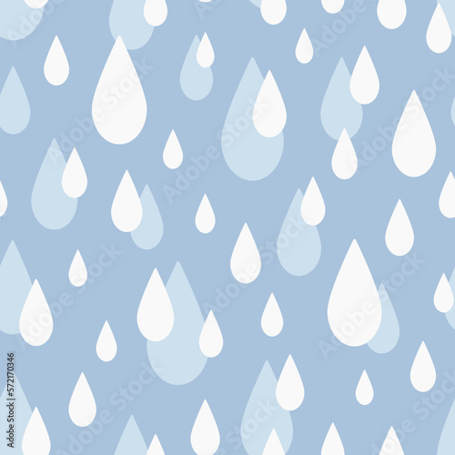 White raindrops on blue background. Abstract vector seamless pattern.