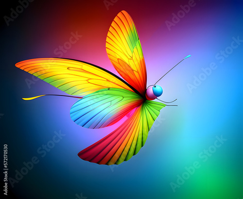 Sehr bunter Schmetterling mit vielfarbigem Hintergrund. Phantasie Style - Digital art generative AI. © ludariimago