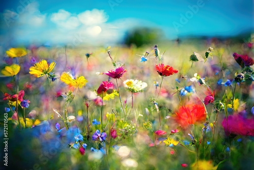 Beautiful summer flowers in colorful garden landscape (Generative AI) © Robert Kneschke