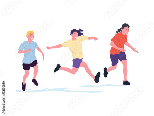 Students Running Together in isolated illustration graphic vector