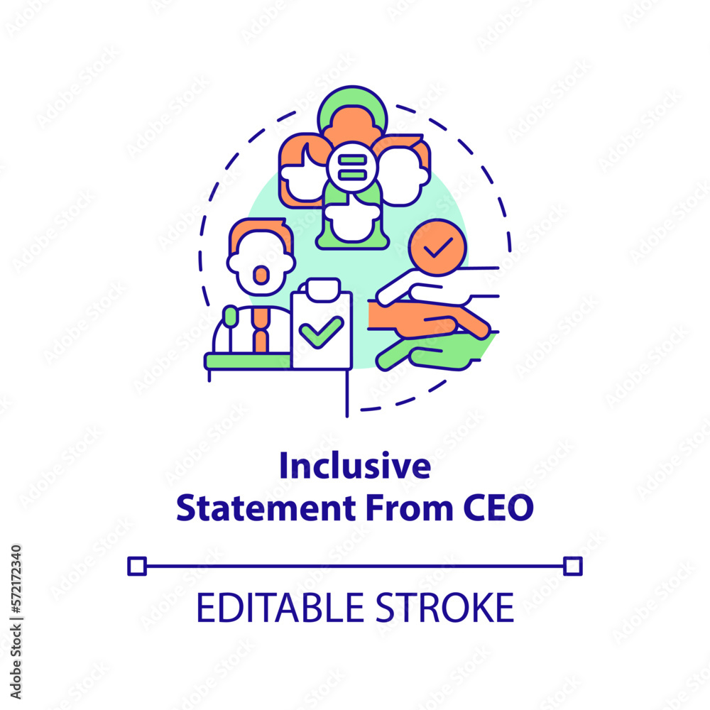 Inclusive statement from CEO concept icon. DEI initiative for workplace abstract idea thin line illustration. Isolated outline drawing. Editable stroke. Arial, Myriad Pro-Bold fonts used