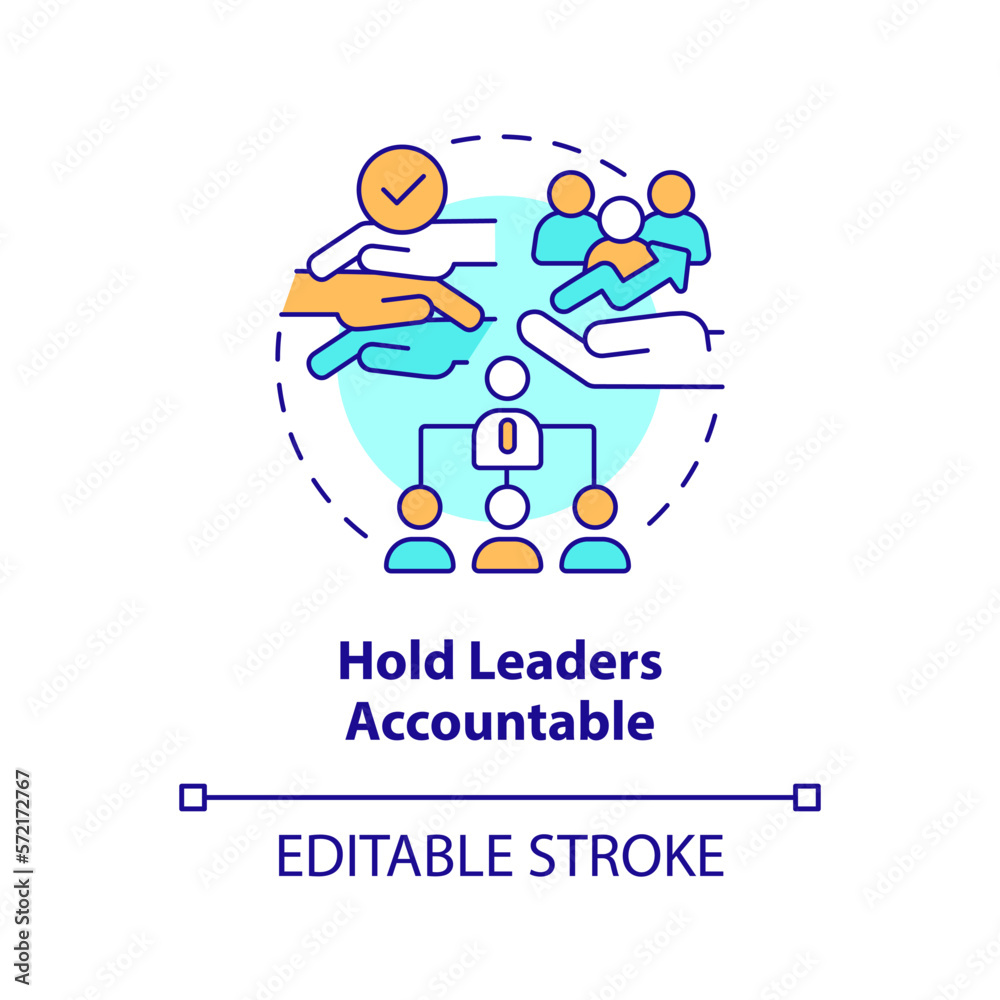 Hold leaders accountable concept icon. Making DEI efforts effective practice abstract idea thin line illustration. Isolated outline drawing. Editable stroke. Arial, Myriad Pro-Bold fonts used Hold leaders accountable concept icon. Making DEI efforts effective practice abstract idea thin line illustration. Isolated outline drawing. Editable stroke. Arial, Myriad Pro-Bold fonts used