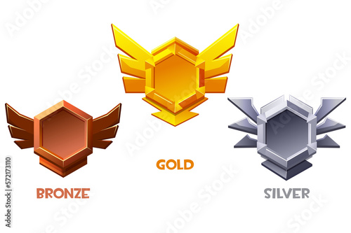 Set of game rank icons- bronze, silver and gold