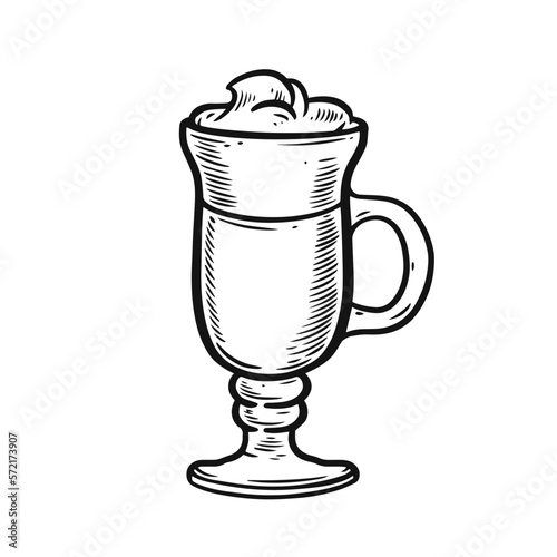 Irish coffee hand drawn black color engraving style vector illustration.