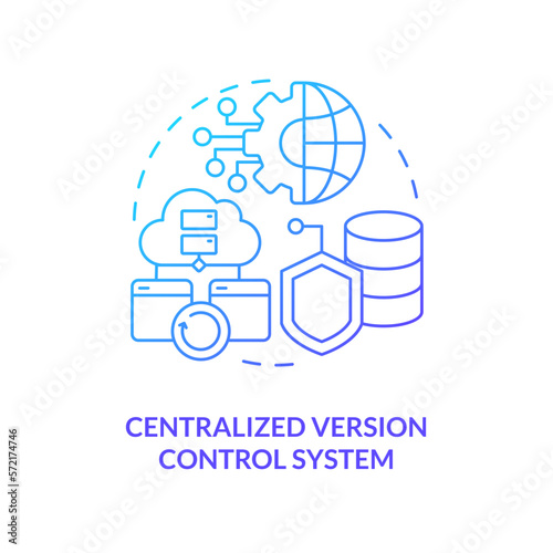 Centralized version control system blue gradient concept icon. Computing technology optimization abstract idea thin line illustration. Isolated outline drawing. Myriad Pro-Bold font used