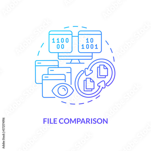 File comparison blue gradient concept icon. Identify differences in code. Version control benefit abstract idea thin line illustration. Isolated outline drawing. Myriad Pro-Bold font used